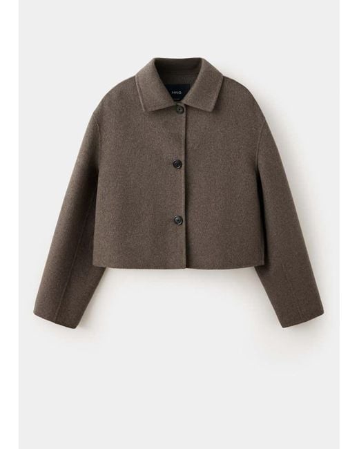 Mango White Wool-Blend Lapel Jacket
