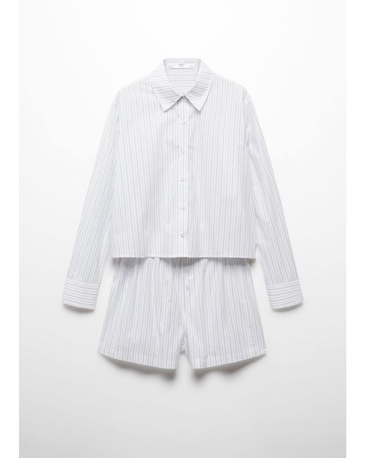 Mango White Two-piece Striped Cotton Pyjamas China