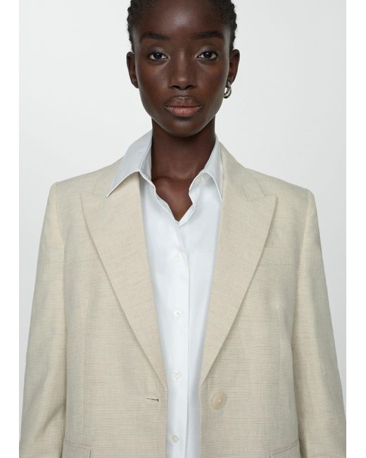 Mango White Houndstooth Linen Jacket