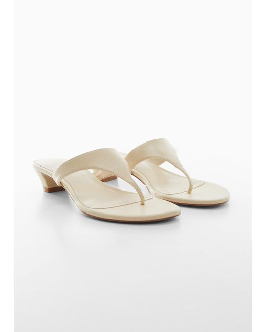 Mango White Kitten-heel Leather Sandal