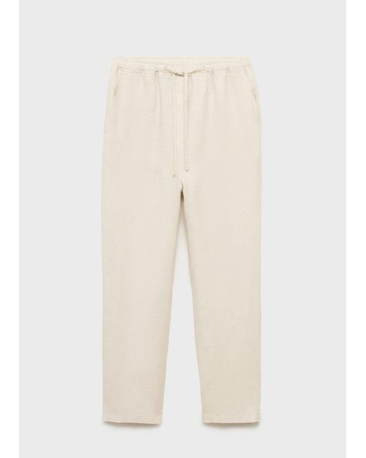 Mango Multicolor Linen Trousers With Drawstring