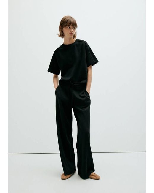 Mango Black Fine-Knit Straight-Fit Trousers