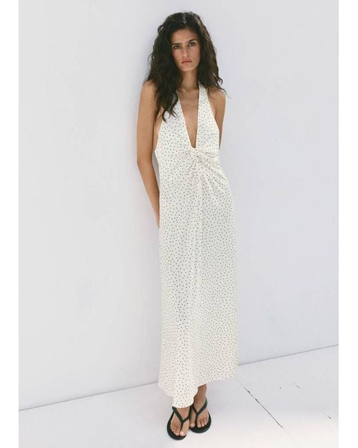 Mango White Draped Halter Dress