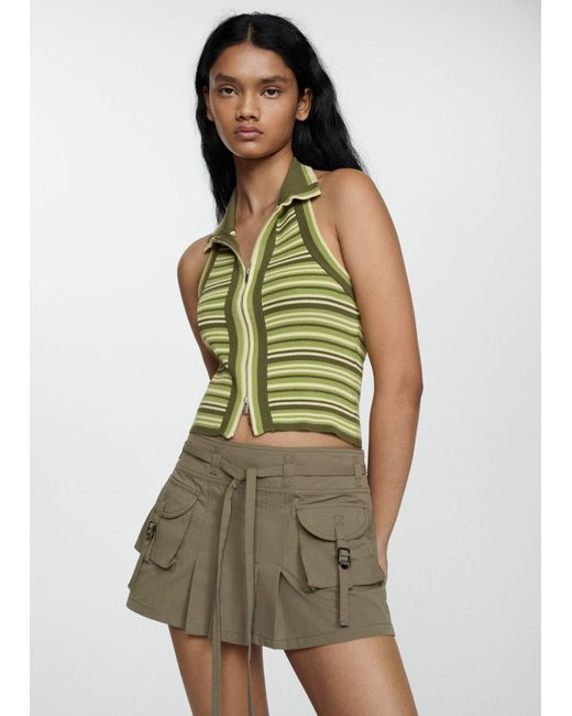 Mango Green Mini-skirt With Cargo Pockets