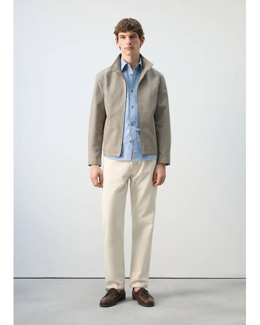 Mango White Prince Of Wales Check Jacket With Funnel Neck for men