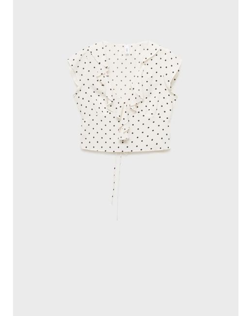 Mango White Polka-Dot Blouse With Ruffles