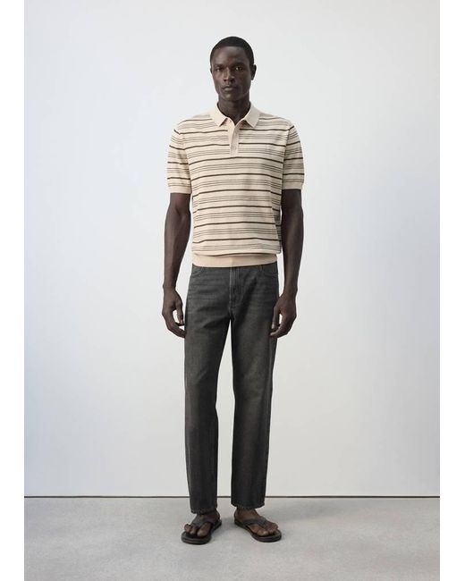 Mango White Striped Cotton-Knit Polo Shirt for men