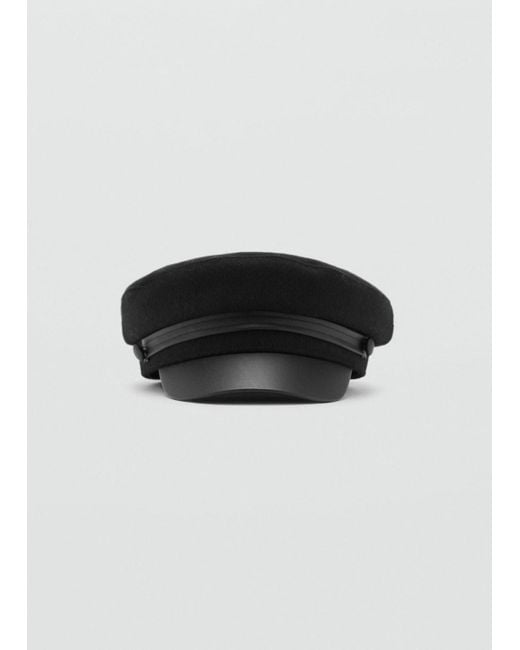 Mango Black Wool-Blend Baker Boy Cap