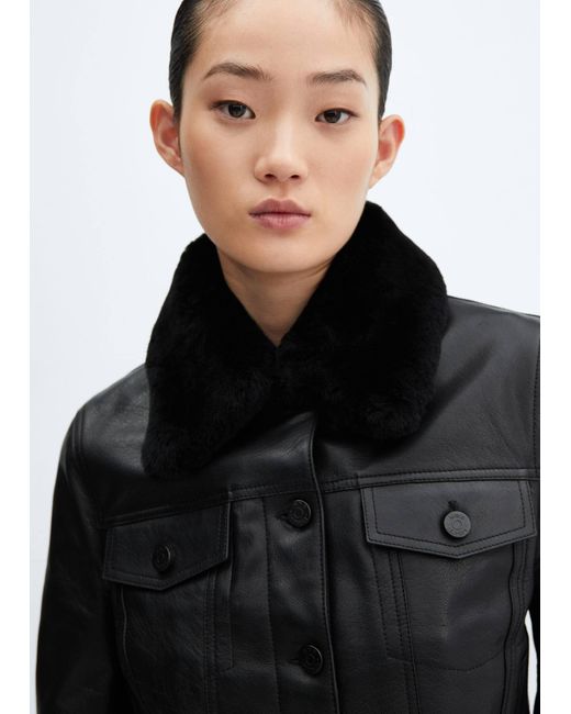 Mango Black Suede Jacket With Fur-effect Collar