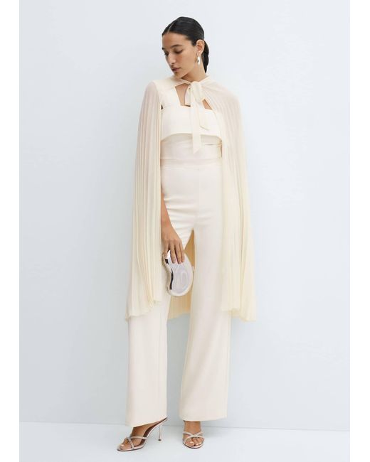 Mango White Pleated Cape With Bow