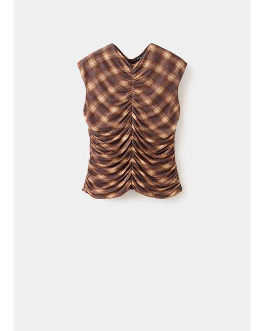 Mango White Ruched Square-Neck Top