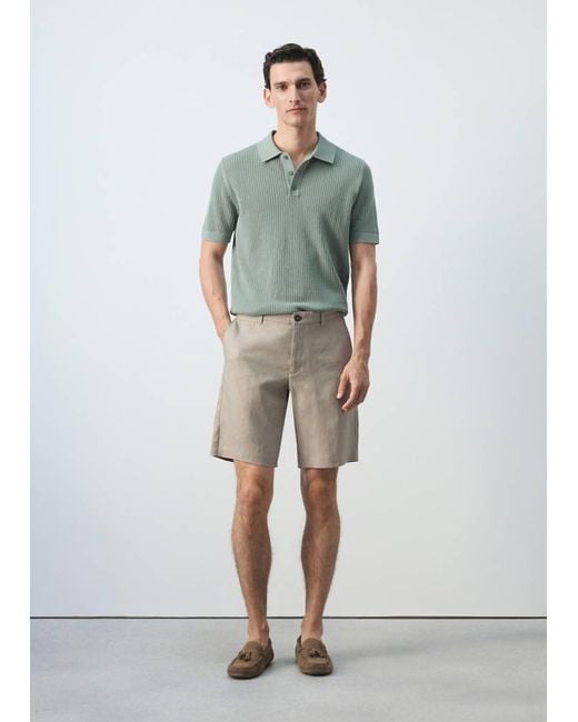 Mango Green Slim-Fit 100% Linen Bermuda Shorts for men