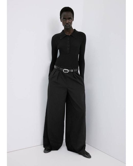 Mango Black Contrast-Bodice Long Jumpsuit