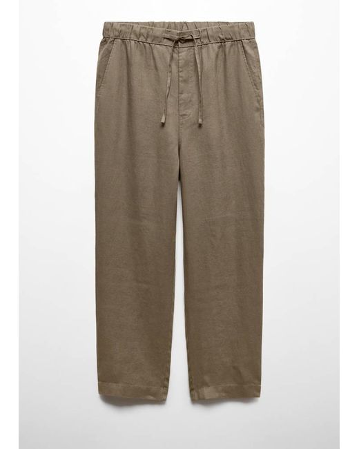 Mango Blue 100% Linen Pants With Drawstring Khaki for men
