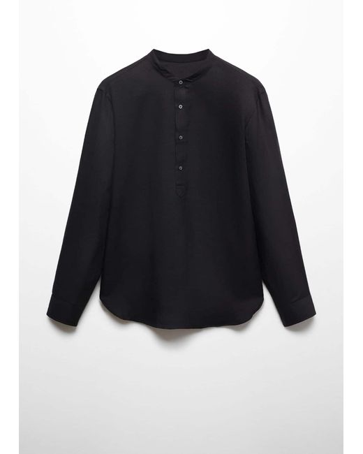 Mango Black Regular-fit Linen Shirt With Mao Collar for men