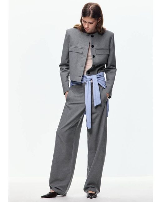 Mango Blue Straight-Leg Trousers With Seam Detail