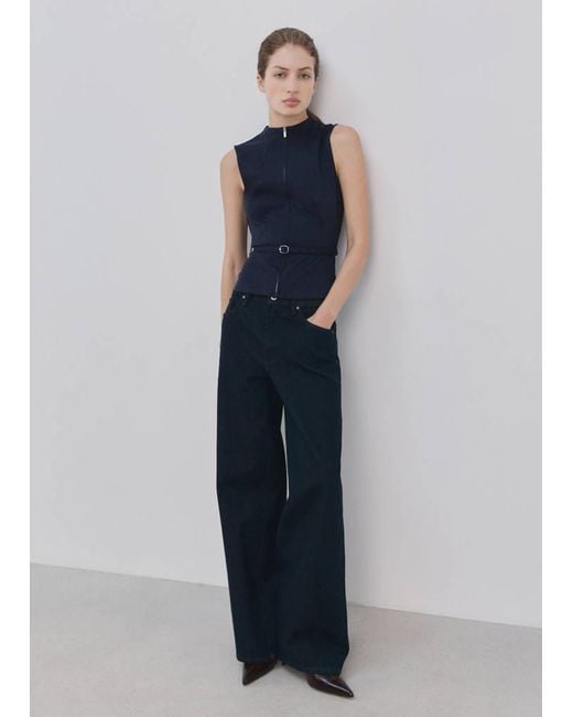 Mango Blue Zipper Fitted Waistcoat