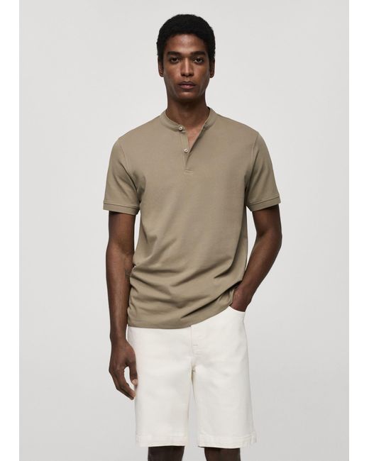 Mango Natural Cotton Pique Polo Shirt, Mao Collar for men