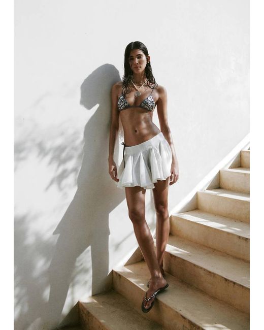 Mango Natural Ruffled Short Skirt