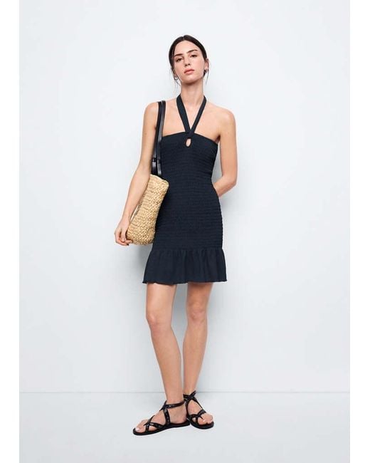 MANGO TEEN Blue Short Ruched Dress With Ruffled Hem
