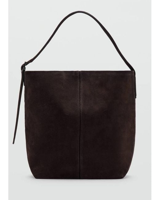 Mango Black Large Suede Bucket Bag With Buckle