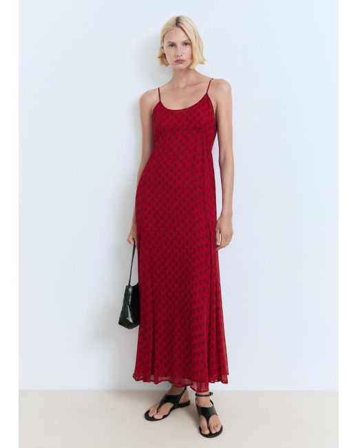 Mango Red Floral-Print Chiffon Dress