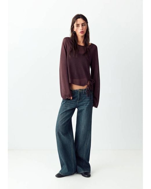 MANGO TEEN Red Low-Rise Wide-Leg Jeans With Seam Detailing
