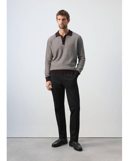 Mango Gray Fine-Knit 100% Cotton Structured Polo Shirt for men