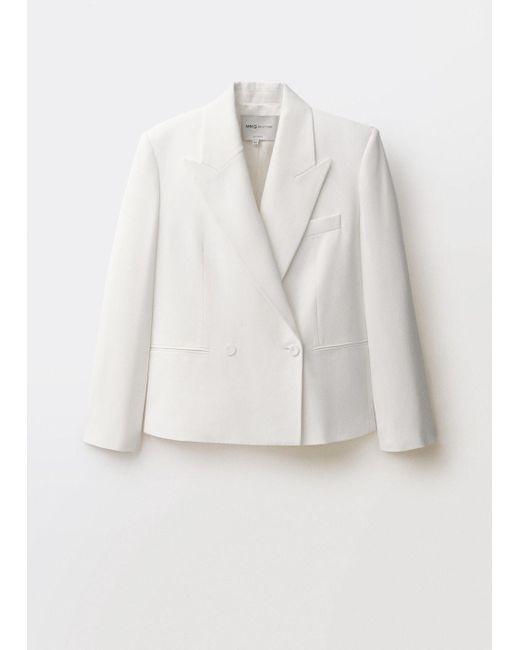 Mango White Oversized Double-Breasted Suit Jacket
