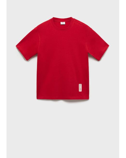 Mango Red 100% Cotton T-Shirt With Printed Text for men