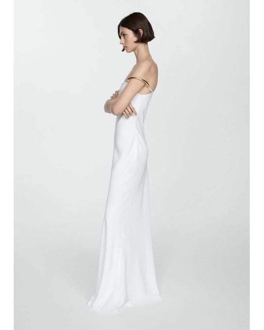 Mango White Strapless Dress With Metallic Detail