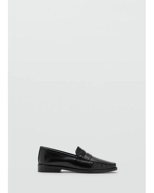 Mango Black Gathered Leather Loafers