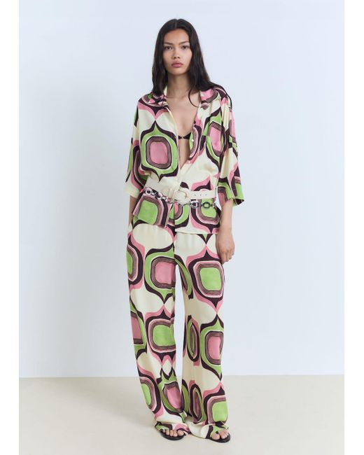 Mango White Geometric Print Blouse