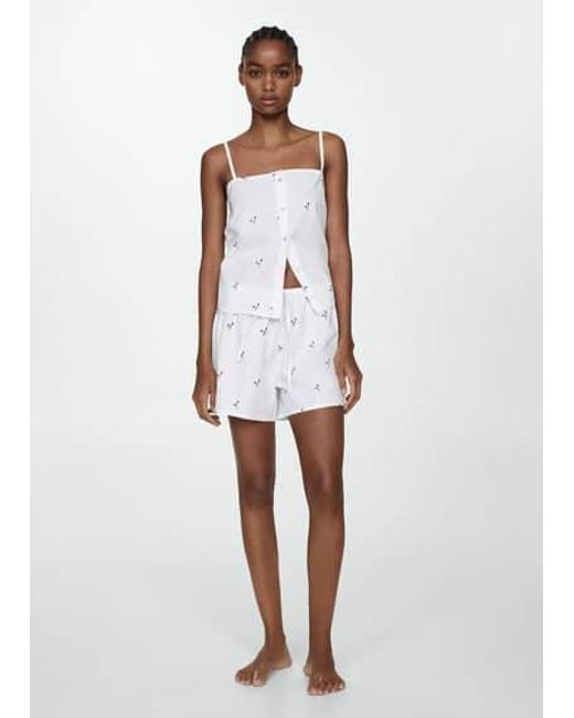 Mango White Embroidered Cotton Two-Piece Pyjama Set