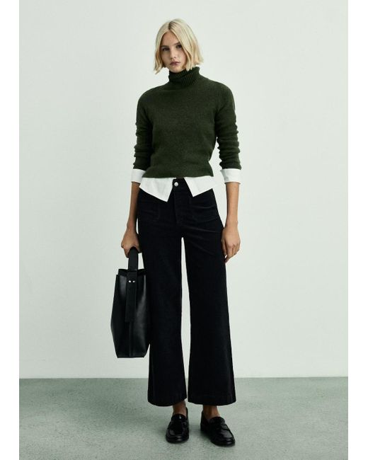 Mango Black Catherin Culotte Corduroy Trousers