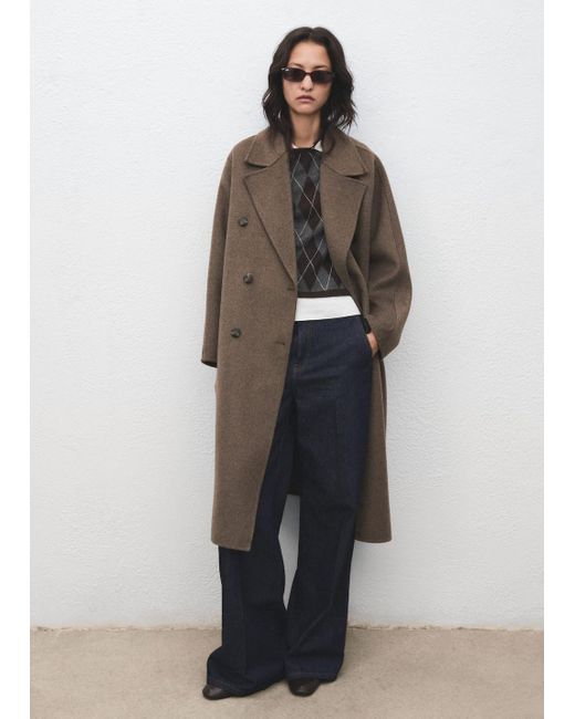 Cappotto Lana Handmade Oversize Marrone Medio di Mango in Brown