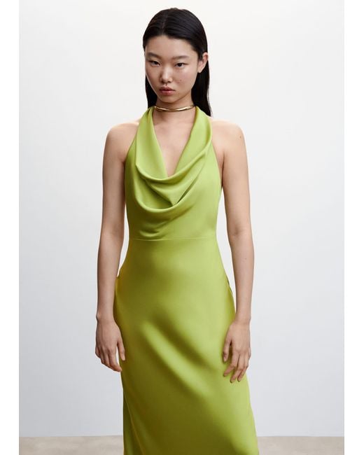 Mango Draped Neck Satin Dress in Green | Lyst UK Mango Draped Neck Satin Dress in Green | Lyst UK
