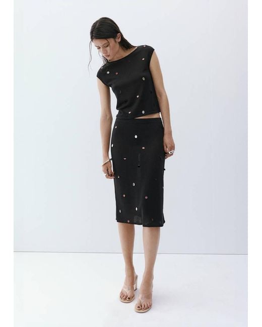 Mango Black Short-Sleeve Sequin Top