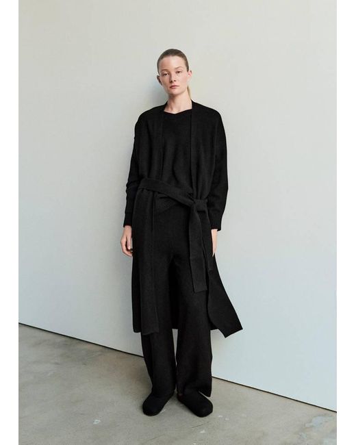 Mango Black Long Knitted Robe