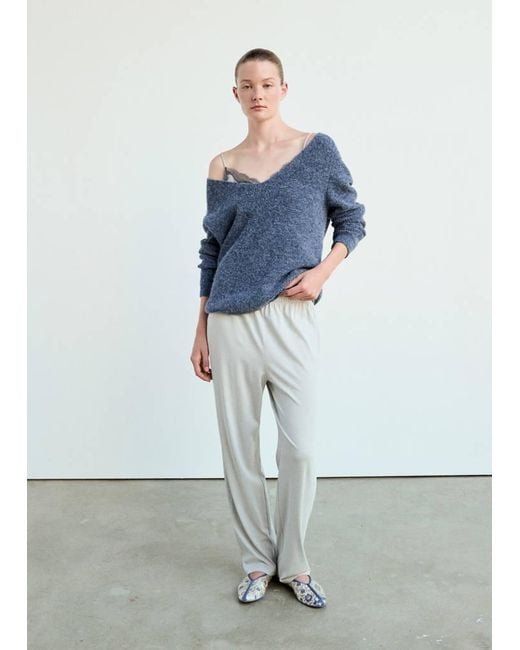 Mango White Oversized V-Neck Sweater