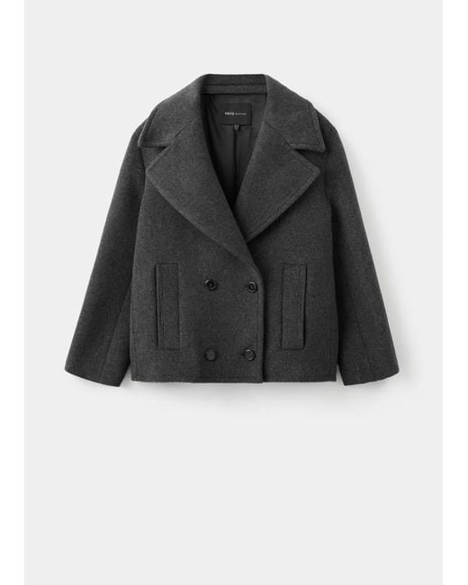 Mango Black Double-Breasted Wool Coat