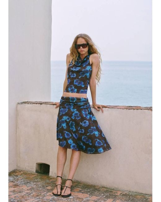 Mango Blue Floral Print Top
