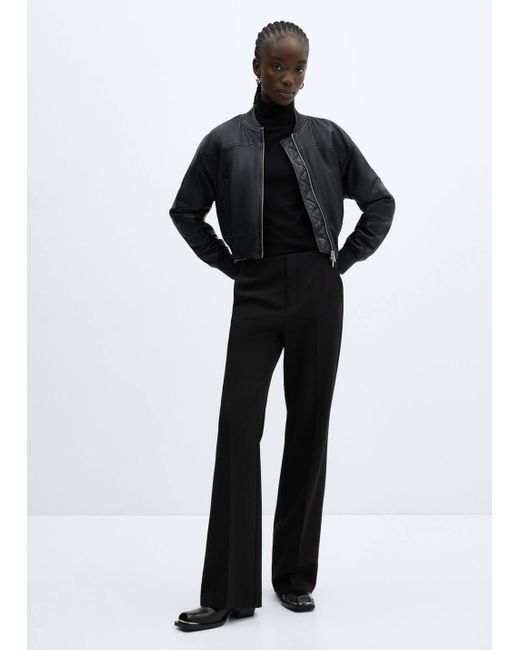 Mango Black Leather Bomber Jacket