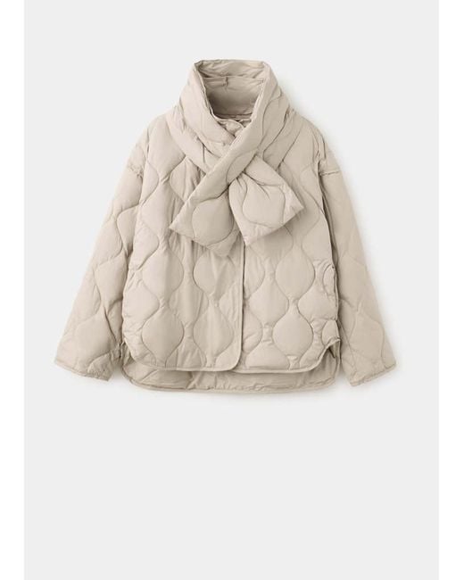 Mango Natural Quilted Anorak With Detachable Scarf