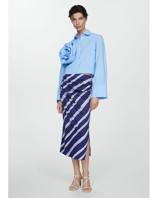 Mango Blue Slit Striped Skirt Ink