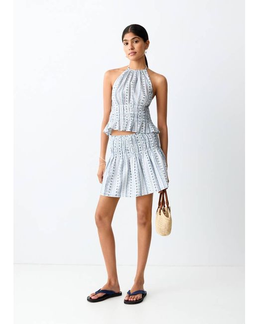 MANGO TEEN White Gathered Waist Print Skirt