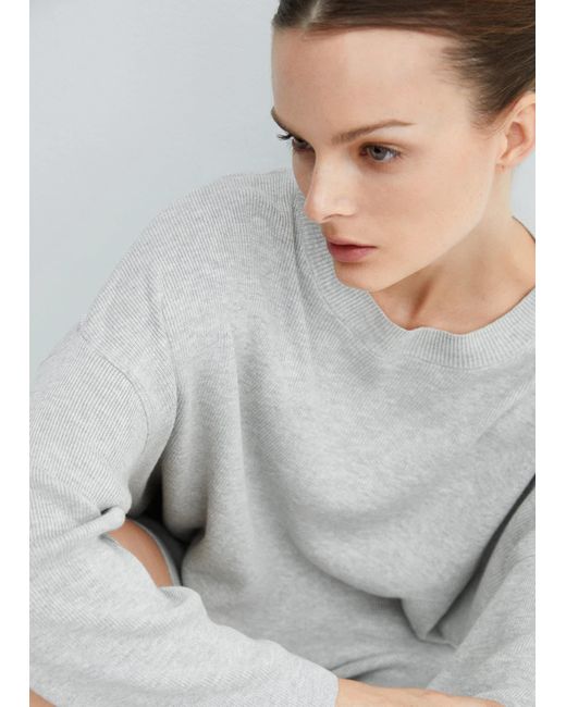 Mango Gray Cotton-linen Round-neck Knitted Sweater Light Heather
