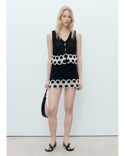 Mango White Circular-Print Crochet Skirt