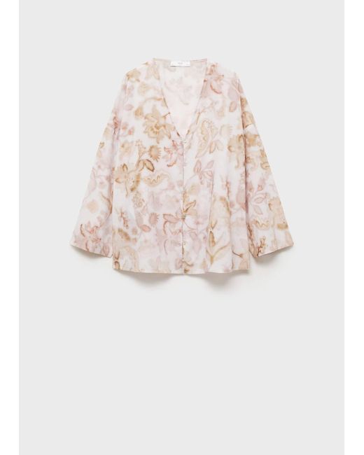 Mango Natural Pyjama Top With Floral Detail