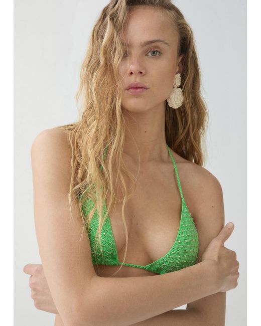 Mango Green Beaded Texture Bikini Top